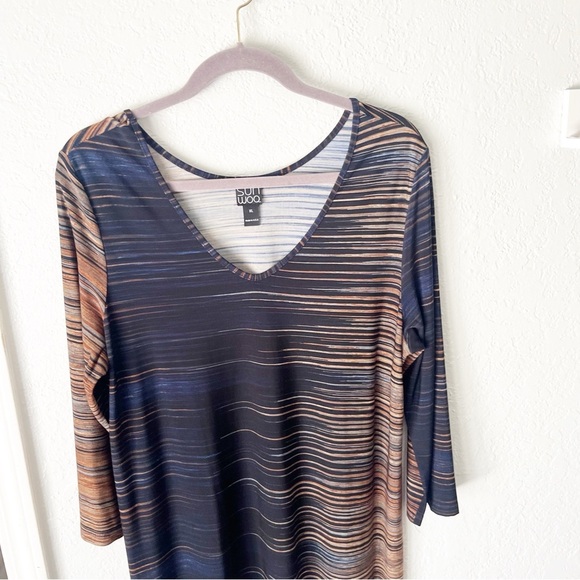 Clara Sun Woo Top Women's XL Stretch Jersey Knit Horizontal Stripe Side Slit - Picture 3 of 7